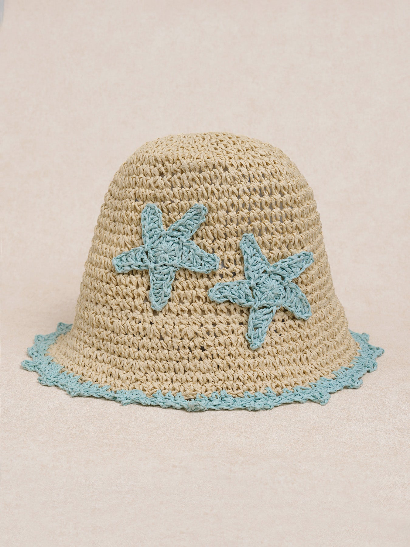 Women's color-blocked star-patterned wide-brimmed woven straw hat Apricot Hats - SAMIOLSWIM