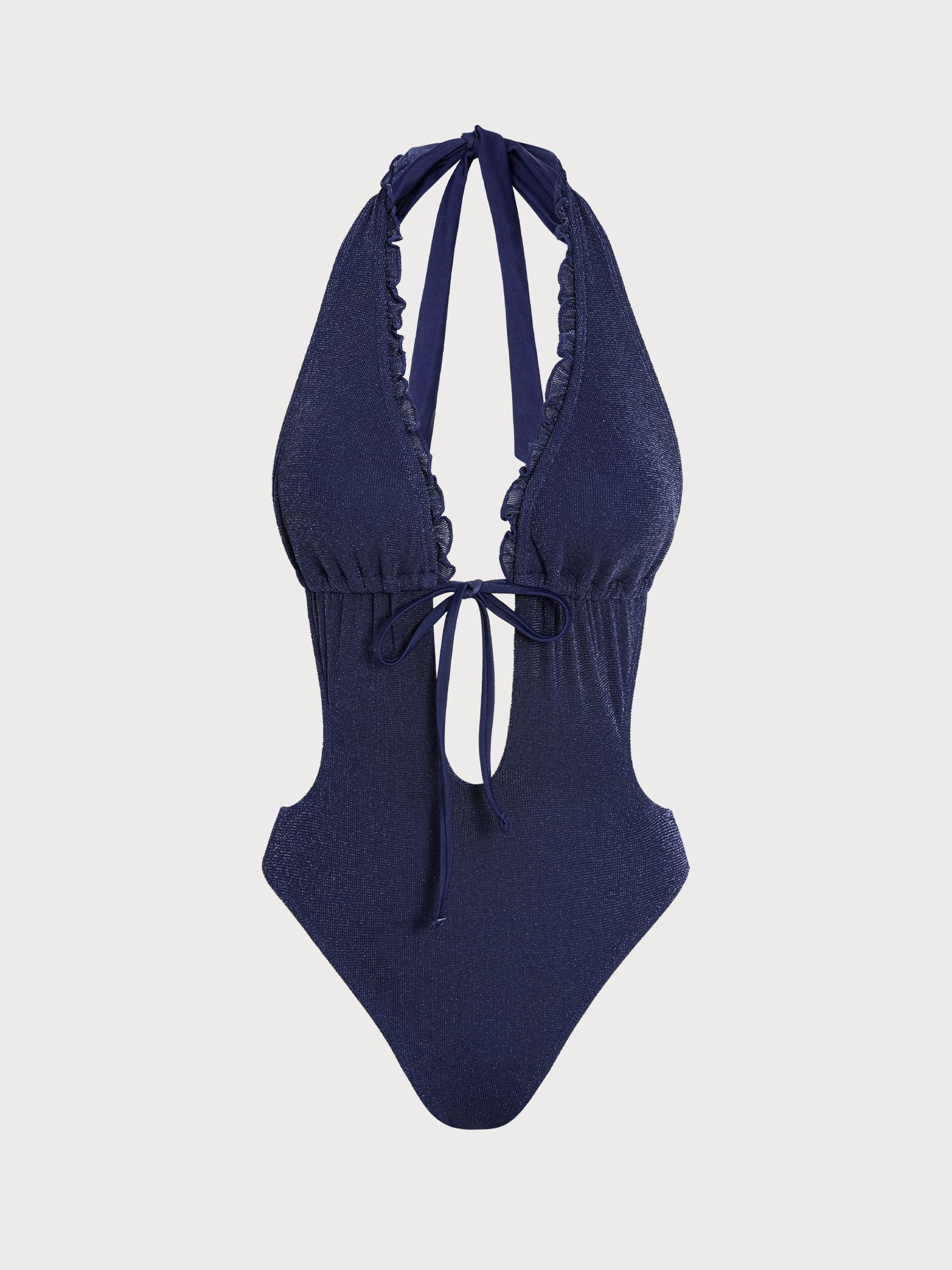 Women's knitted nylon and metallic thread one-piece swimsuit Blue - SAMIOLSWIM