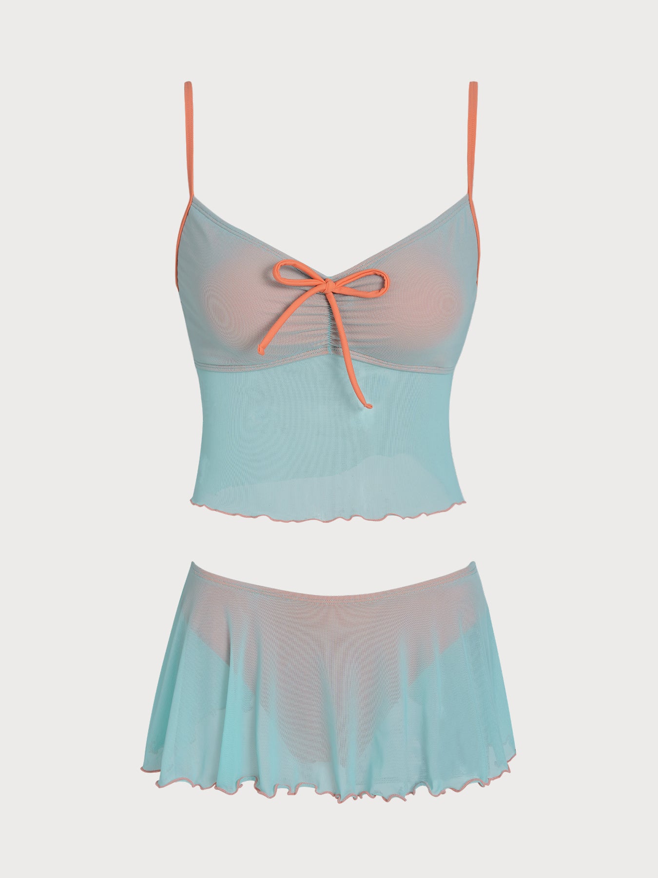 Women's Knitted Nylon Color Block Tankini Suit Green Tankinis - SAMIOLSWIM