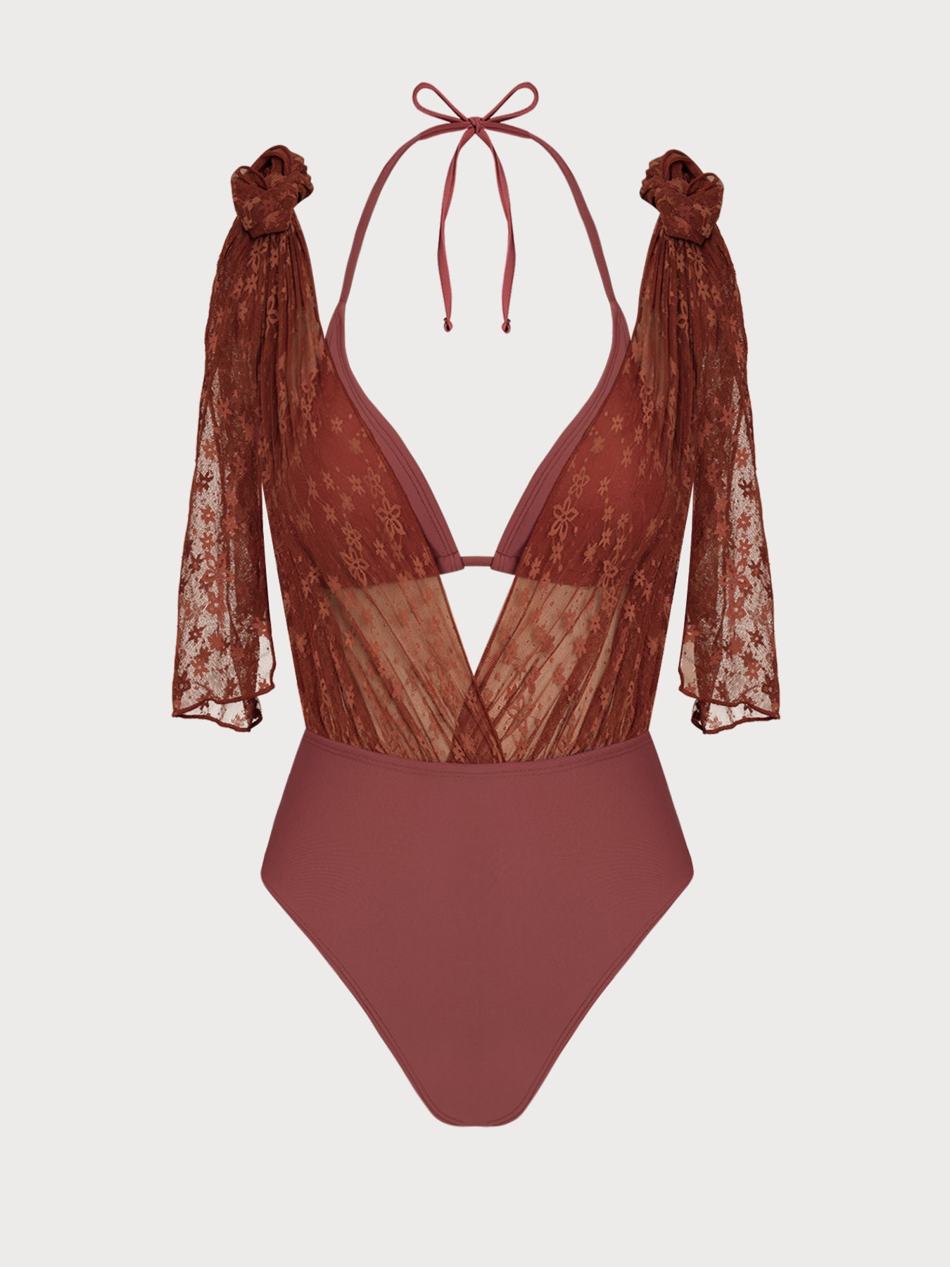 Women's Knitted Nylon Lace Floral Cutout Bikini Set Brown Bikinis - SAMIOLSWIM