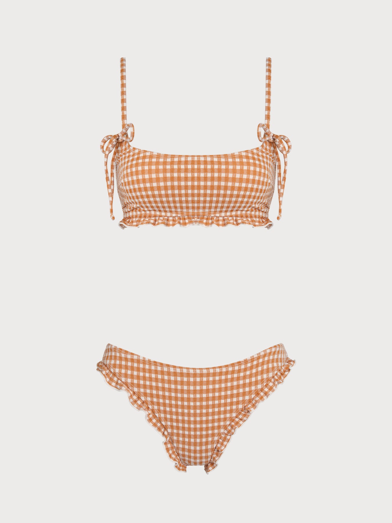 Women's Knitted Nylon Plaid Bikini Set Orange Bikinis - SAMIOLSWIM