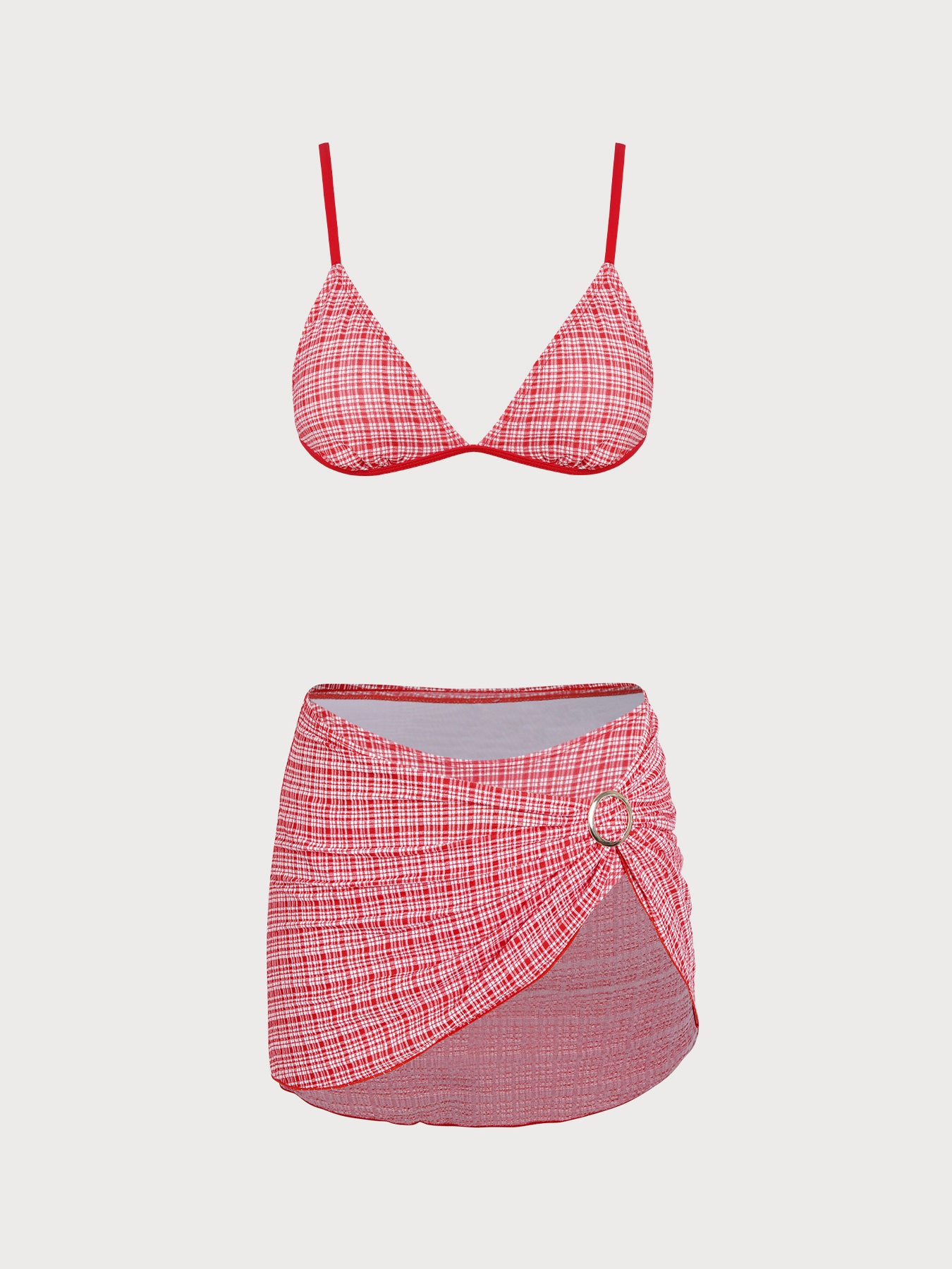 Women's Knitted Nylon Plaid Bikini Set Red Bikinis - SAMIOLSWIM