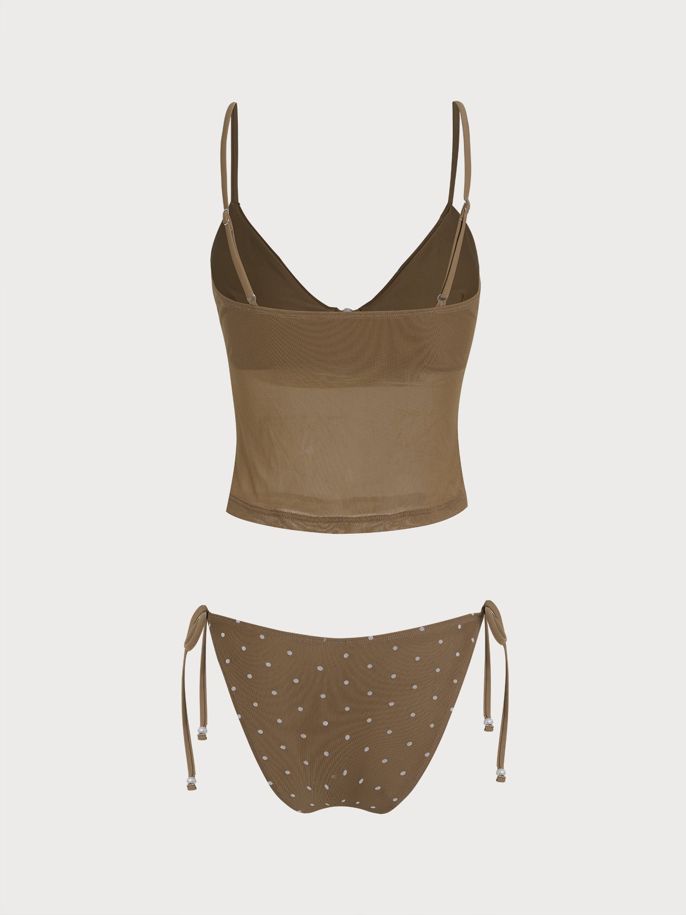 Women's Knitted Nylon Polka Dot Pearl Embellished Tankini Set Tankinis - SAMIOLSWIM