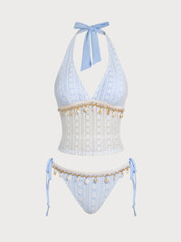 Women's Knitted Nylon Shell Tanknit Suit Blue Tankinis - SAMIOLSWIM