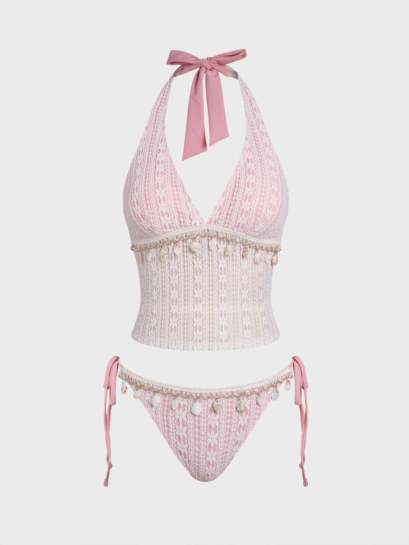 Pink Crochet Lace Shell Tankini Swimsuit & Reviews - Pink