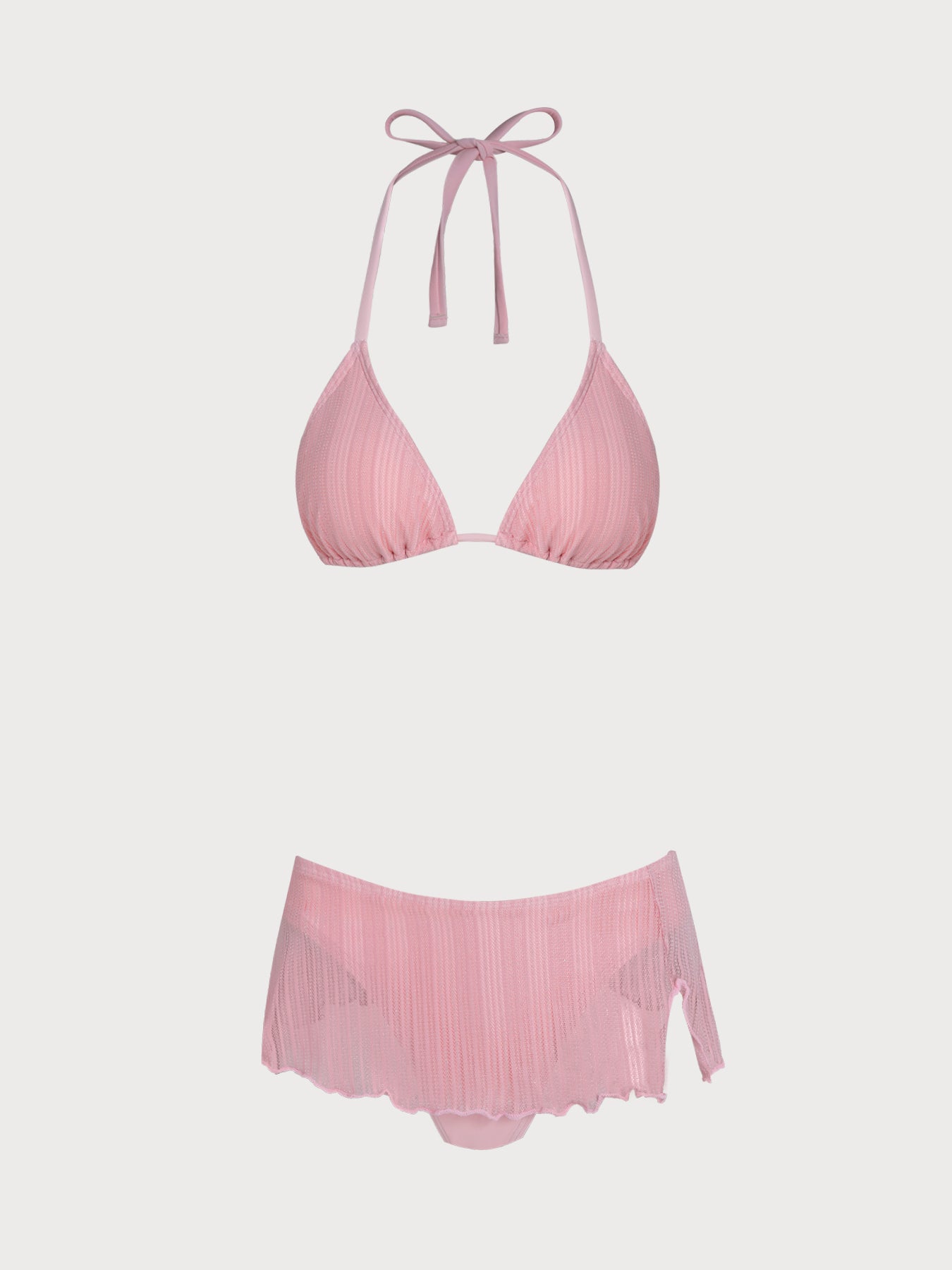 Women's Knitted Nylon Silver Thread Bikini Set Light Pink Bikinis - SAMIOLSWIM