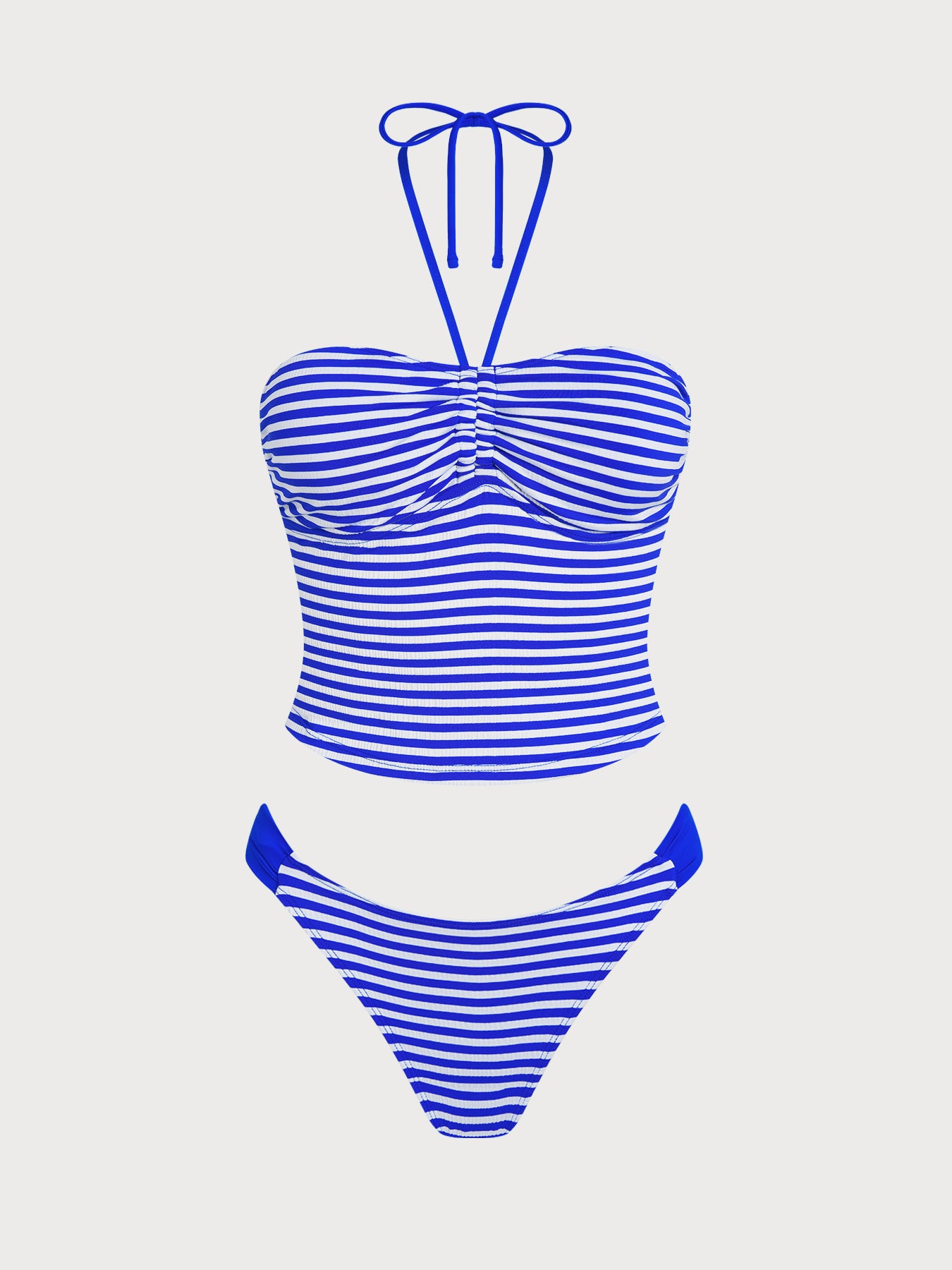 Women's Knitted Nylon Striped Tankini Suit Blue Tankinis - SAMIOLSWIM
