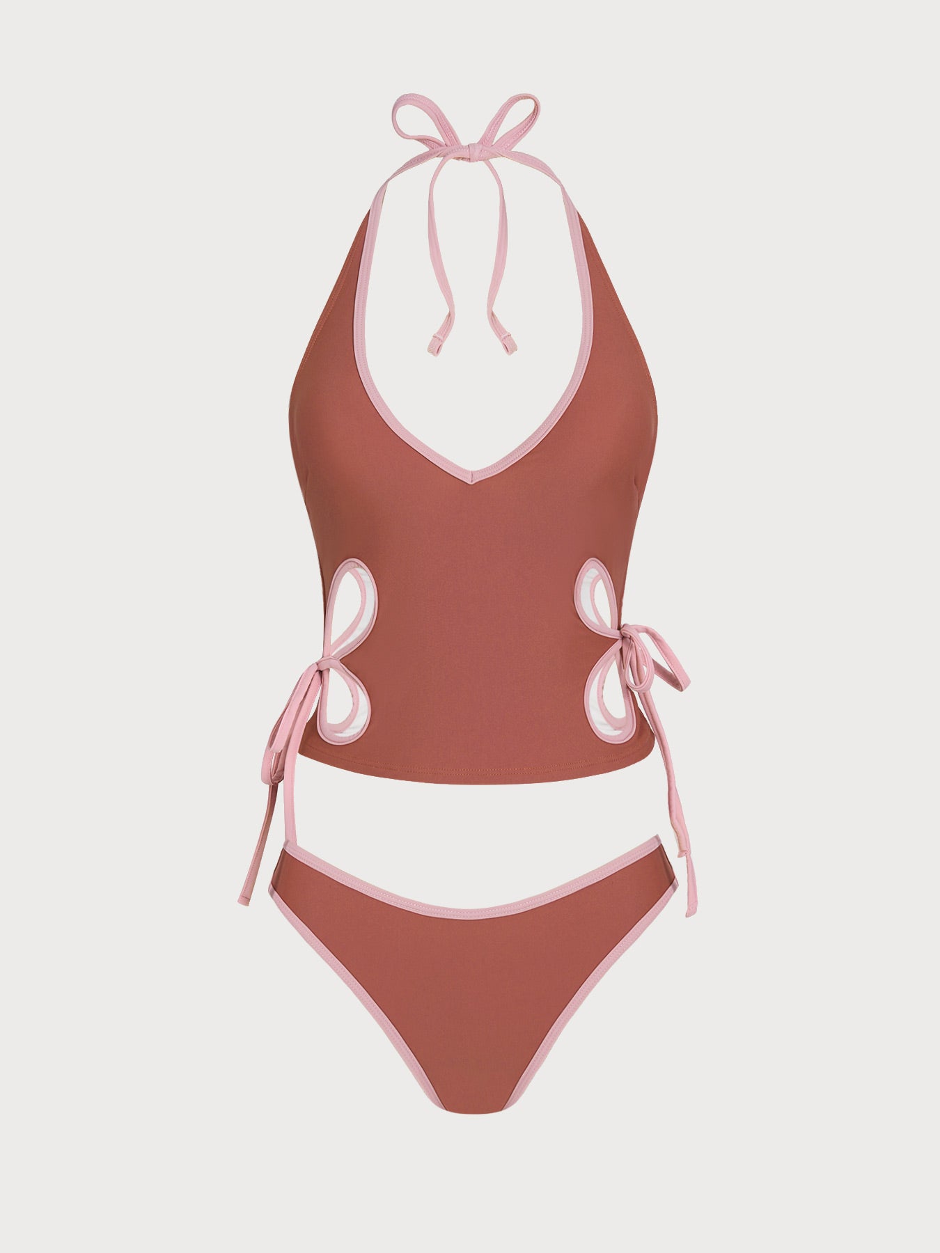 Women's Knitted Nylon Tankini Suit Brick Red Tankinis - SAMIOLSWIM