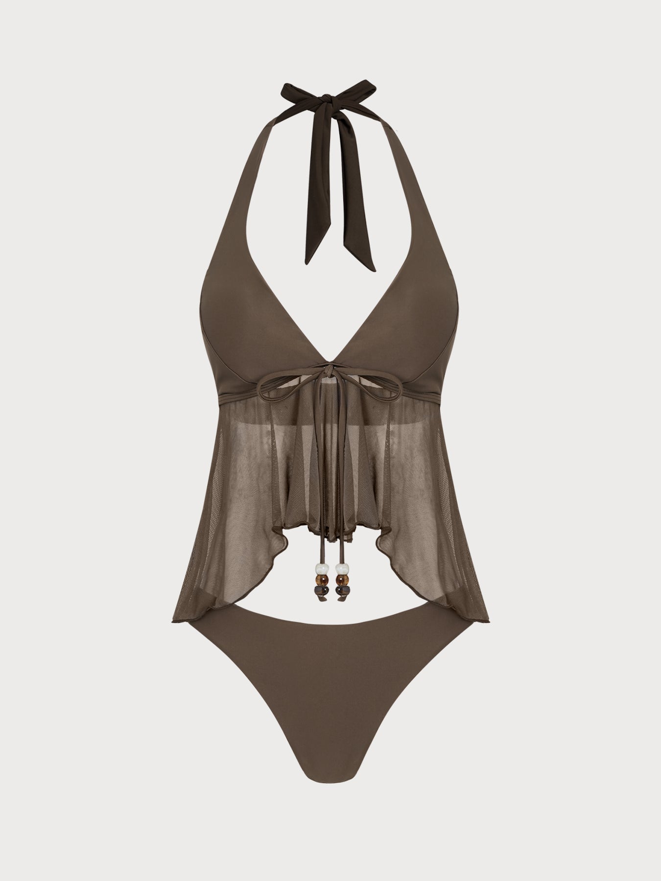 Women's Knitted Nylon Tankini Suit Dark Coffee Tankinis - SAMIOLSWIM