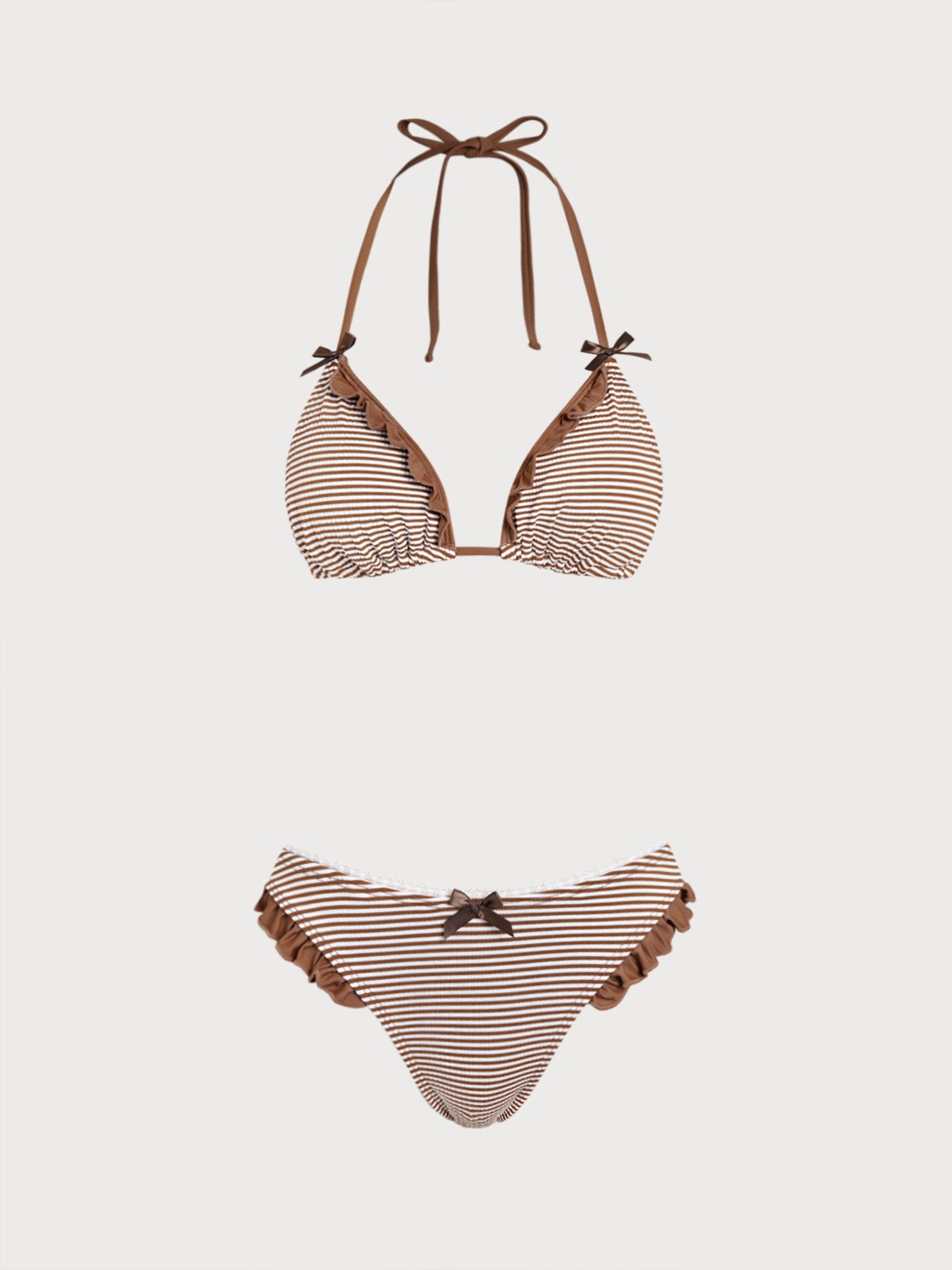 Women's Knitted Polyester Bikini Set Brown Bikinis - SAMIOLSWIM