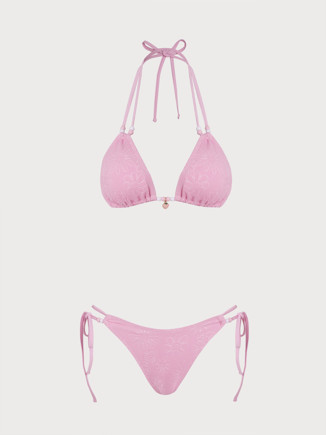 Women's Knitted Polyester Bikini Set Pink Bikinis - SAMIOLSWIM