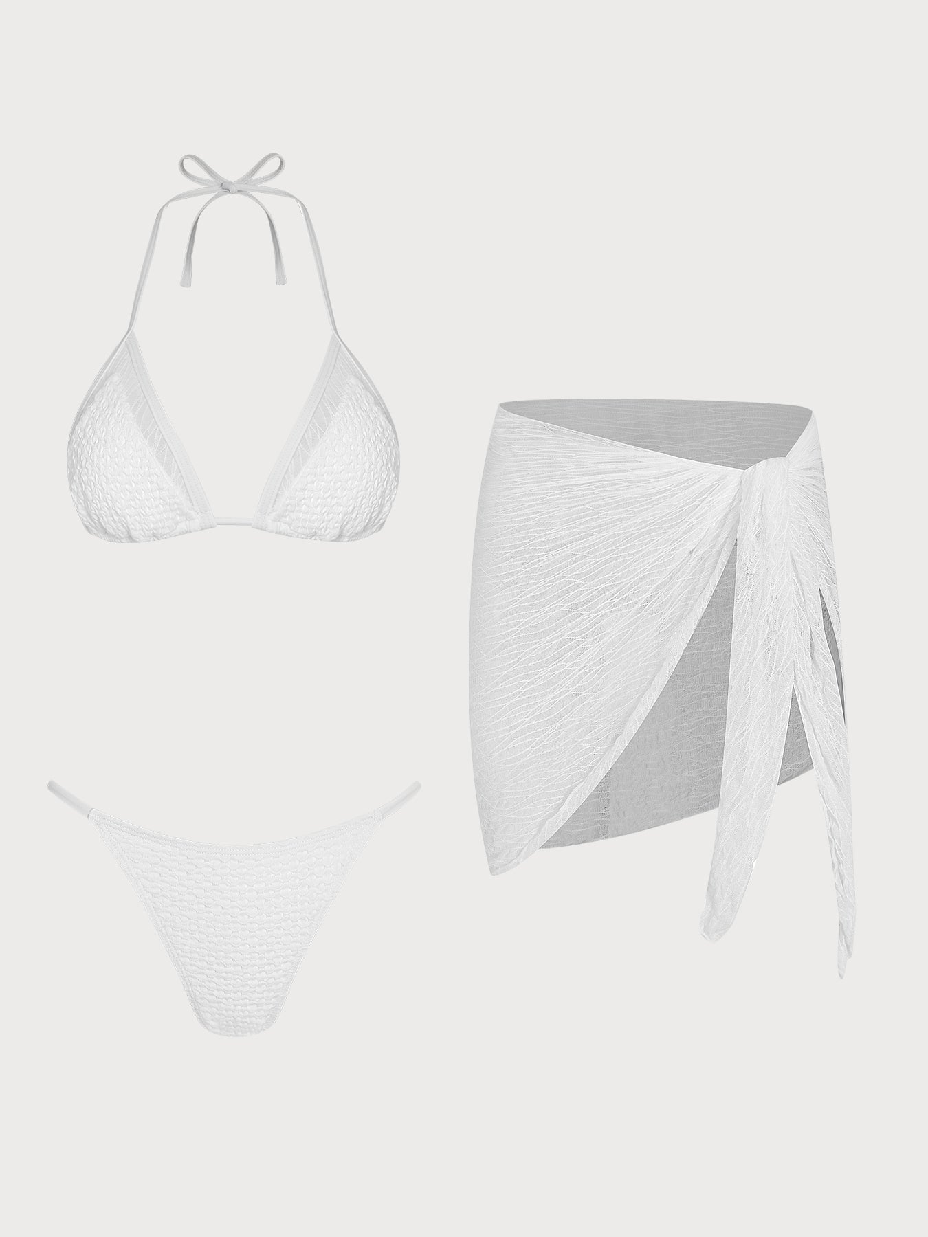 Women's Knitted Polyester Bikini Set White Bikinis - SAMIOLSWIM