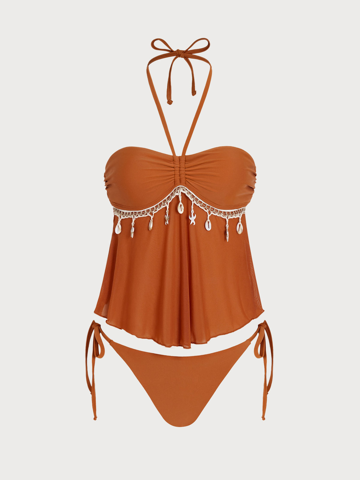 Women's Knitted Polyester Bohemian Tankini Set Orange - SAMIOLSWIM