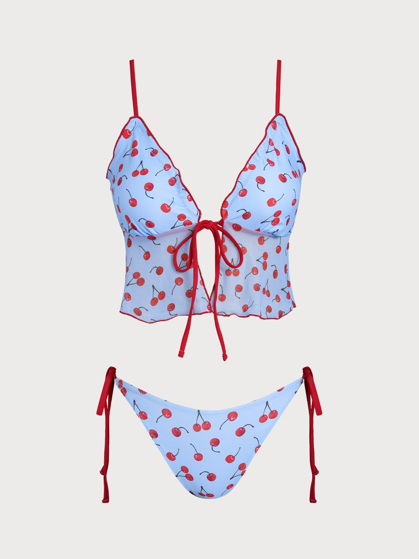 Women's Knitted Polyester Cherry Tankini Set Tankinis - SAMIOLSWIM