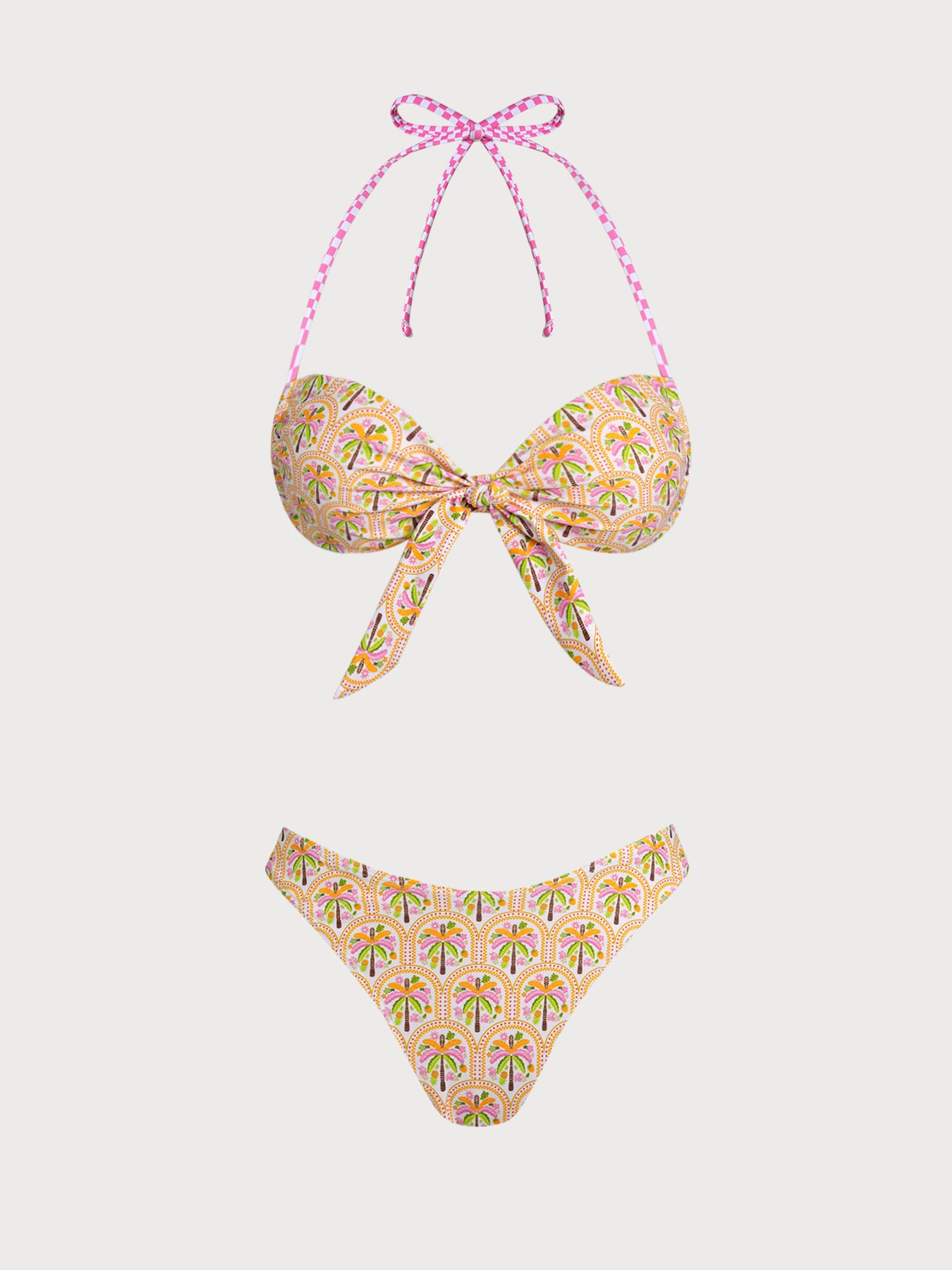 Women's Knitted Polyester Coconut Tree Print Bikini Se Off White Bikinis - SAMIOLSWIM