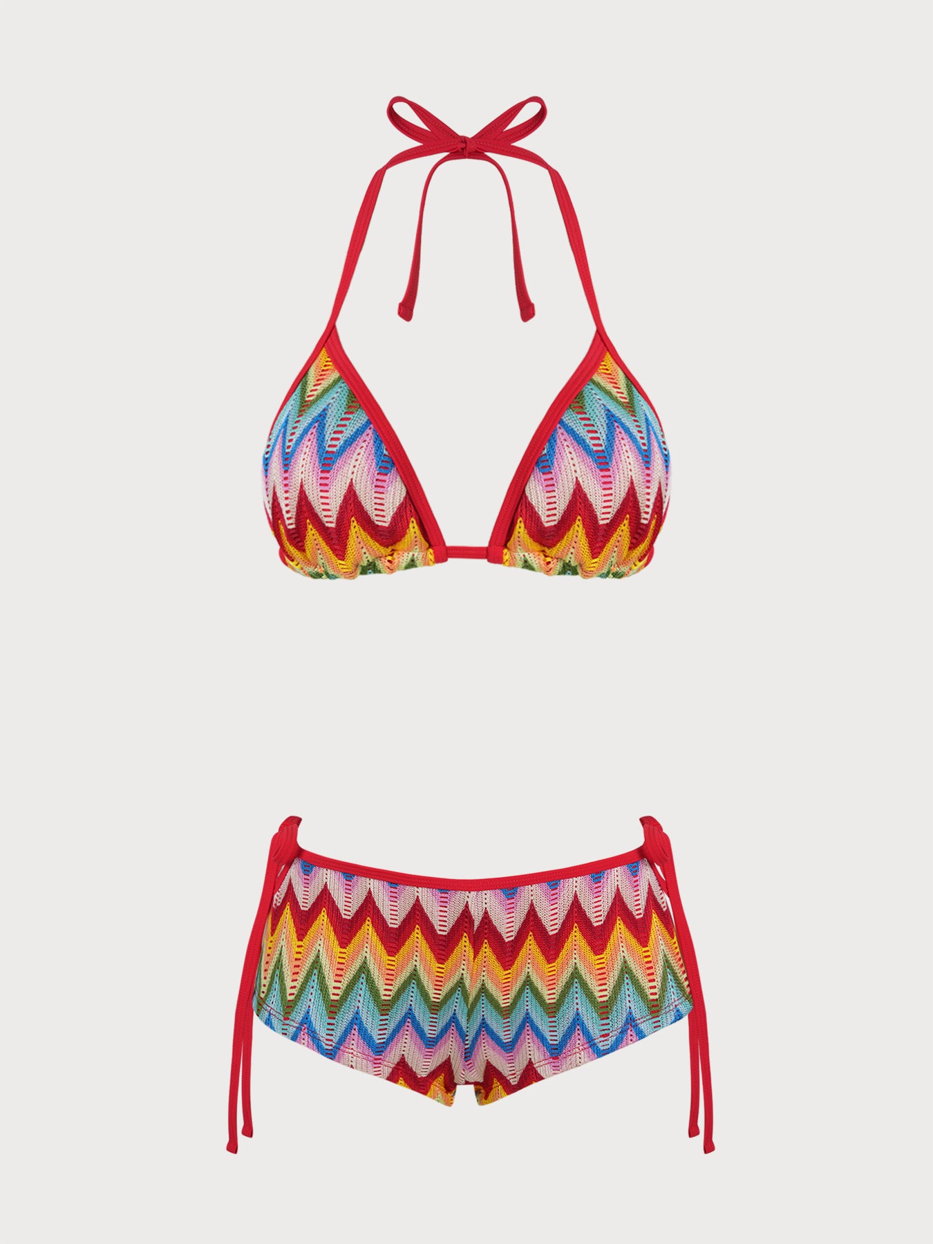 Women's Knitted Polyester Color Block Bikini Set Red Bikinis - SAMIOLSWIM