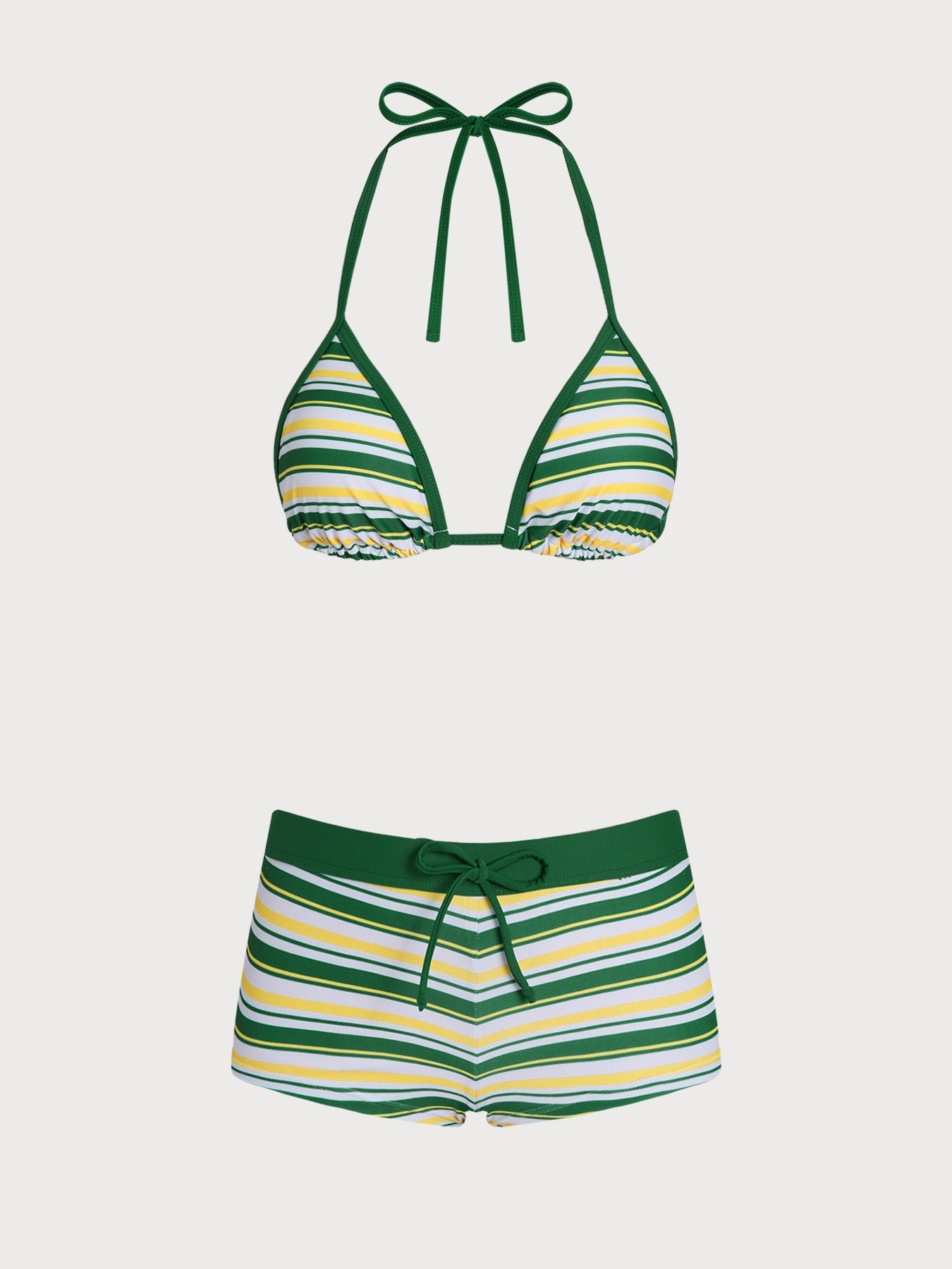 Women's Knitted Polyester Color Block Tankini Suit Green Bikinis - SAMIOLSWIM