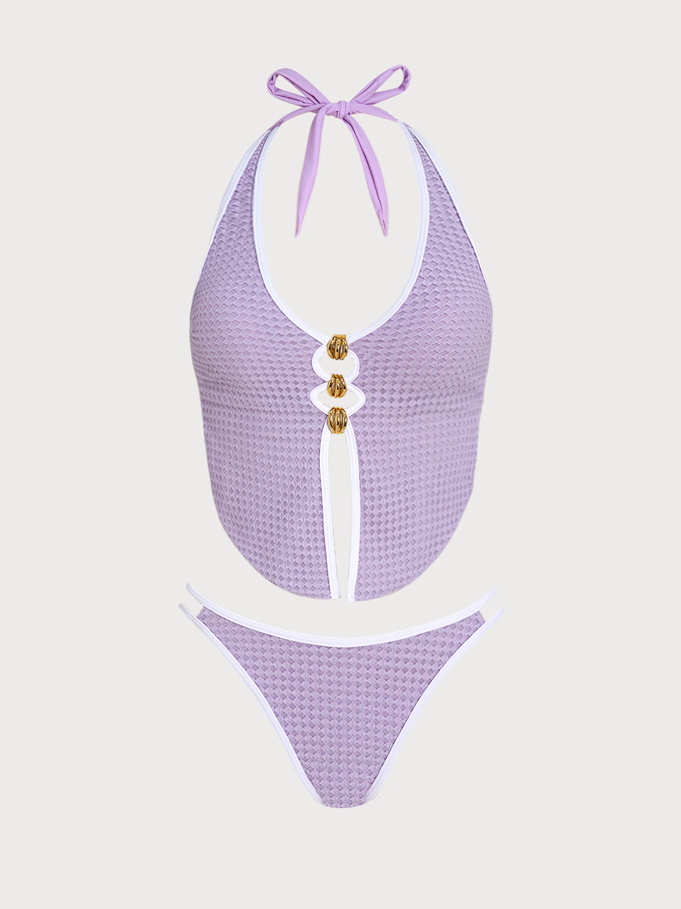 Women's Knitted Polyester Color Block Tankini Suit Purple Tankinis - SAMIOLSWIM