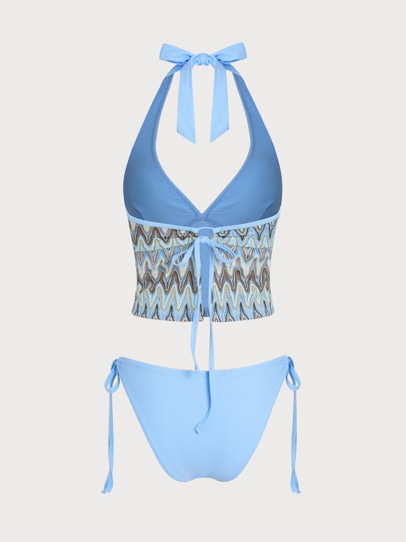 Women's Knitted Polyester Colorful Wave Tankini Set Tankinis - SAMIOLSWIM