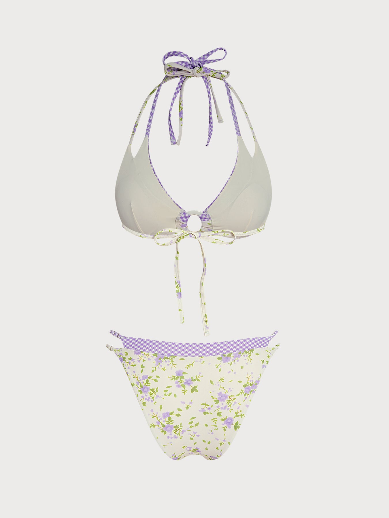 Women's Knitted Polyester Floral Plaid Bikini Set - SAMIOLSWIM - 01