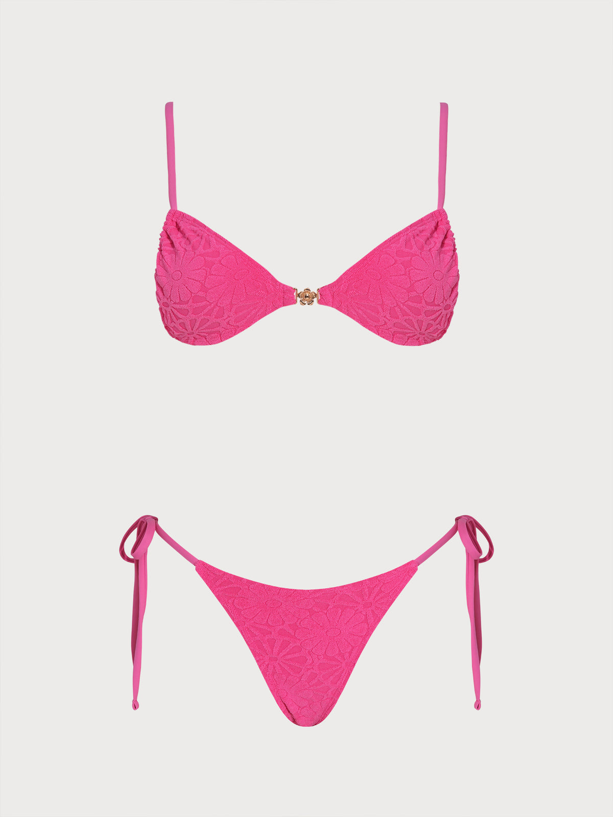 Women's Knitted Polyester Jacquard Bikini Set Rose Red - SAMIOLSWIM
