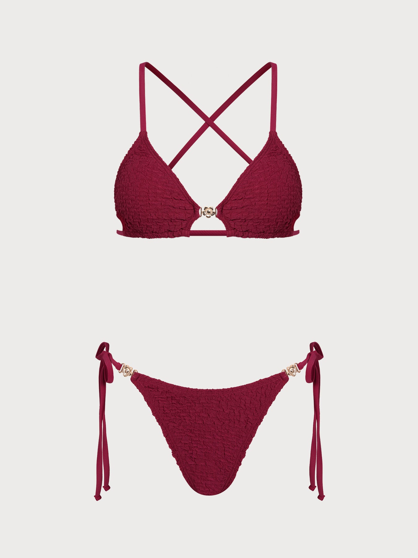 Women's Knitted Polyester Jacquard Trim Bikini Set Wine Red Bikinis - SAMIOLSWIM