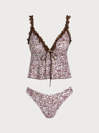 Women's Knitted Polyester Leopard Print Tankini Suit Coffee Tankinis - SAMIOLSWIM