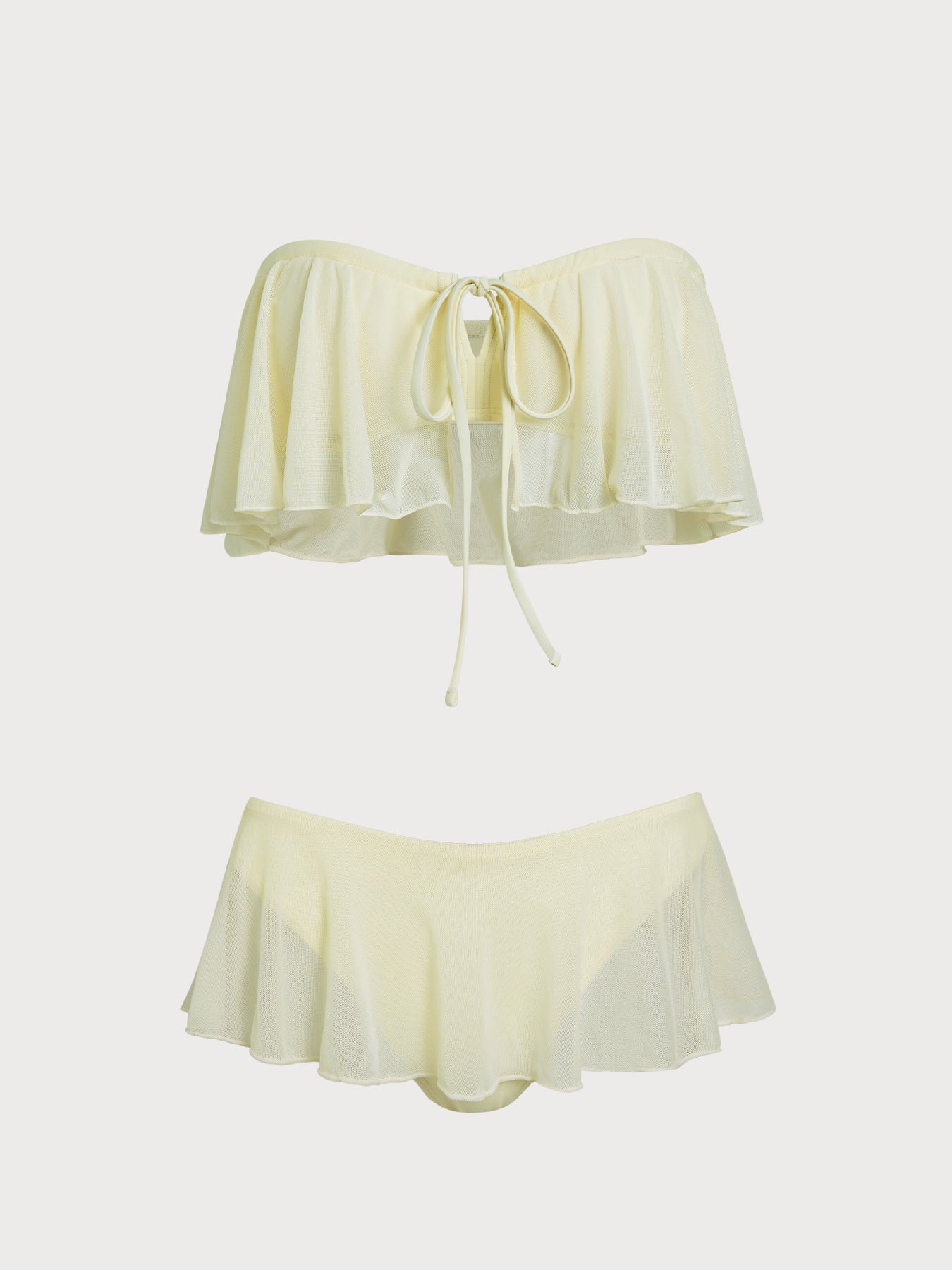 Women's Knitted Polyester Mesh Bikini Set Light Yellow Bikinis - SAMIOLSWIM