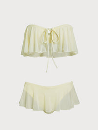 Women's Knitted Polyester Mesh Bikini Set Light Yellow Bikinis - SAMIOLSWIM