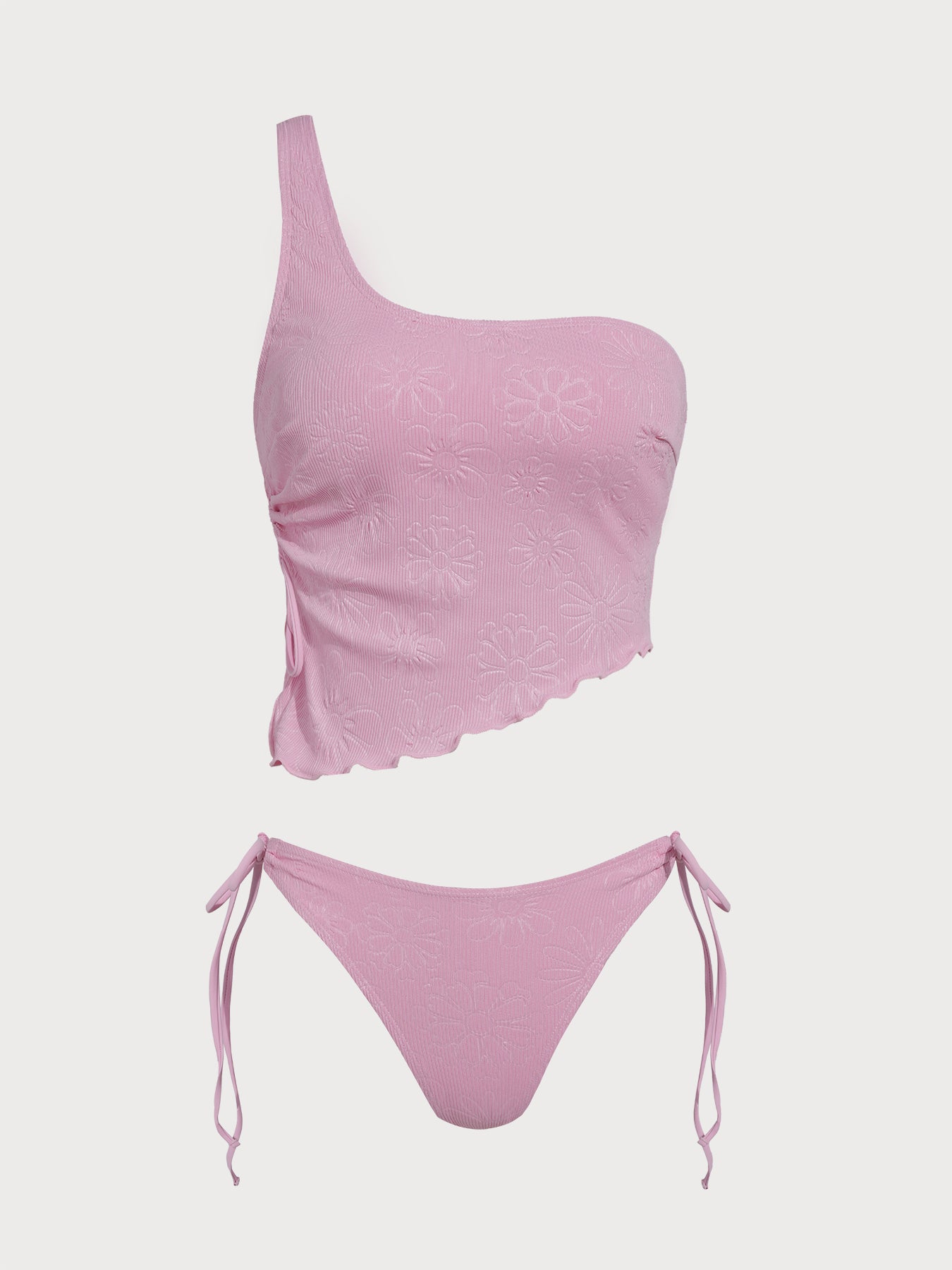 Women's Knitted Polyester One-Shoulder Tankini Set Pink Tankinis - SAMIOLSWIM