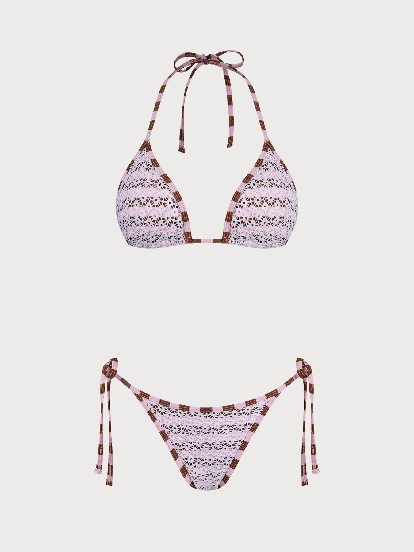 Women's Knitted Polyester Plaid Bikini Set Pink Bikinis - SAMIOLSWIM