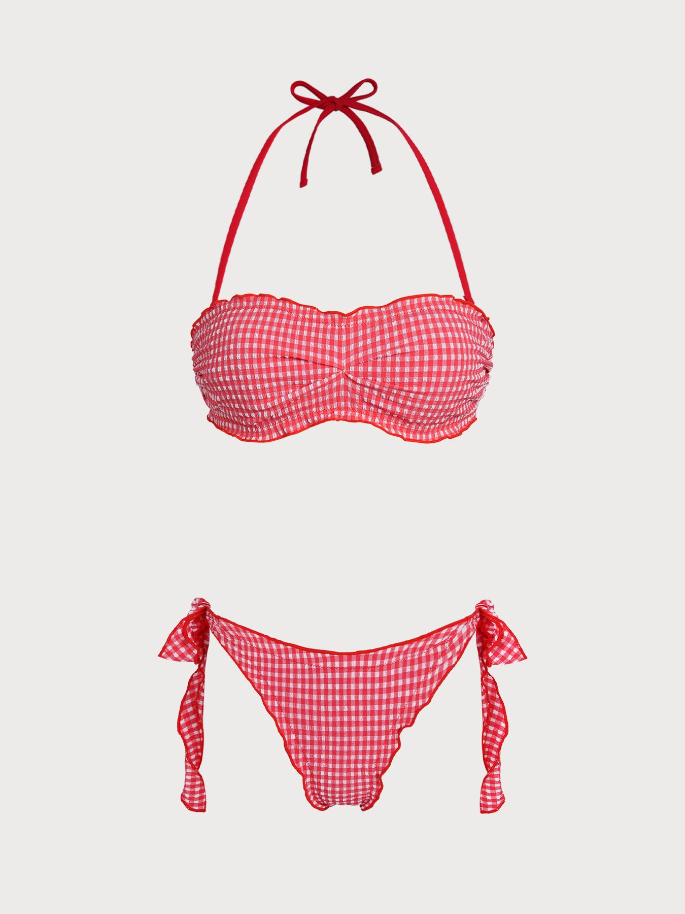 Women's Knitted Polyester Plaid Print Bikini Set Bikinis - SAMIOLSWIM