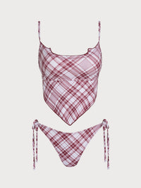 Women's Knitted Polyester Plaid Tankini Suit Red Tankinis - SAMIOLSWIM