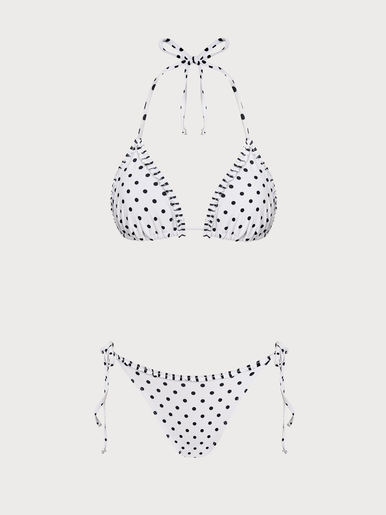 Women's Knitted Polyester Polka Dot Bikini Set White Bikinis - SAMIOLSWIM