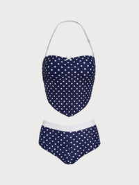 Women's Knitted Polyester Polka Dot Print Tankini Suit Royal Blue Tankinis - SAMIOLSWIM