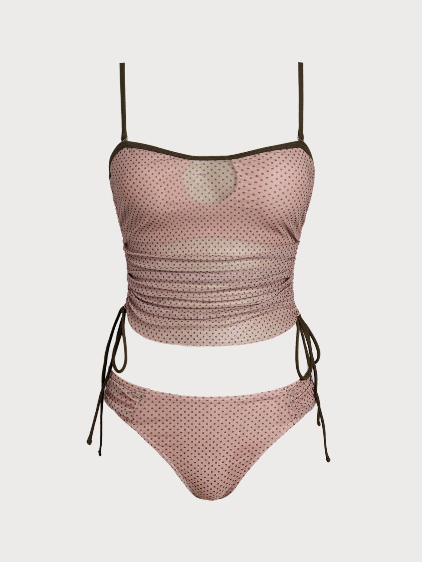 Women's Knitted Polyester Polka Dot Tankini Set Bean Pink Tankinis - SAMIOLSWIM