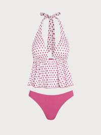 Women's Knitted Polyester Printed Tankini Suit Red Tankinis - SAMIOLSWIM