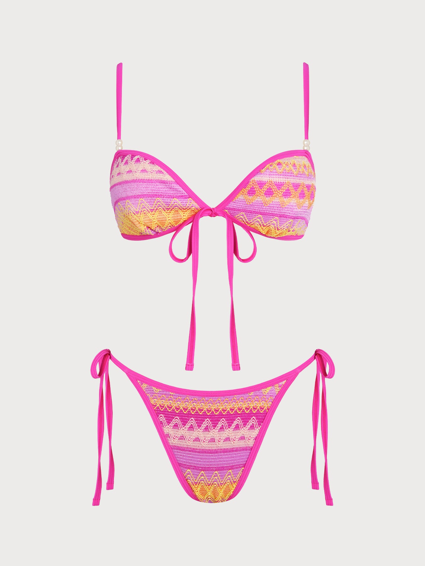 Women's Knitted Polyester Rainbow Striped Bikini Set Rainbow Stripes Bikinis - SAMIOLSWIM