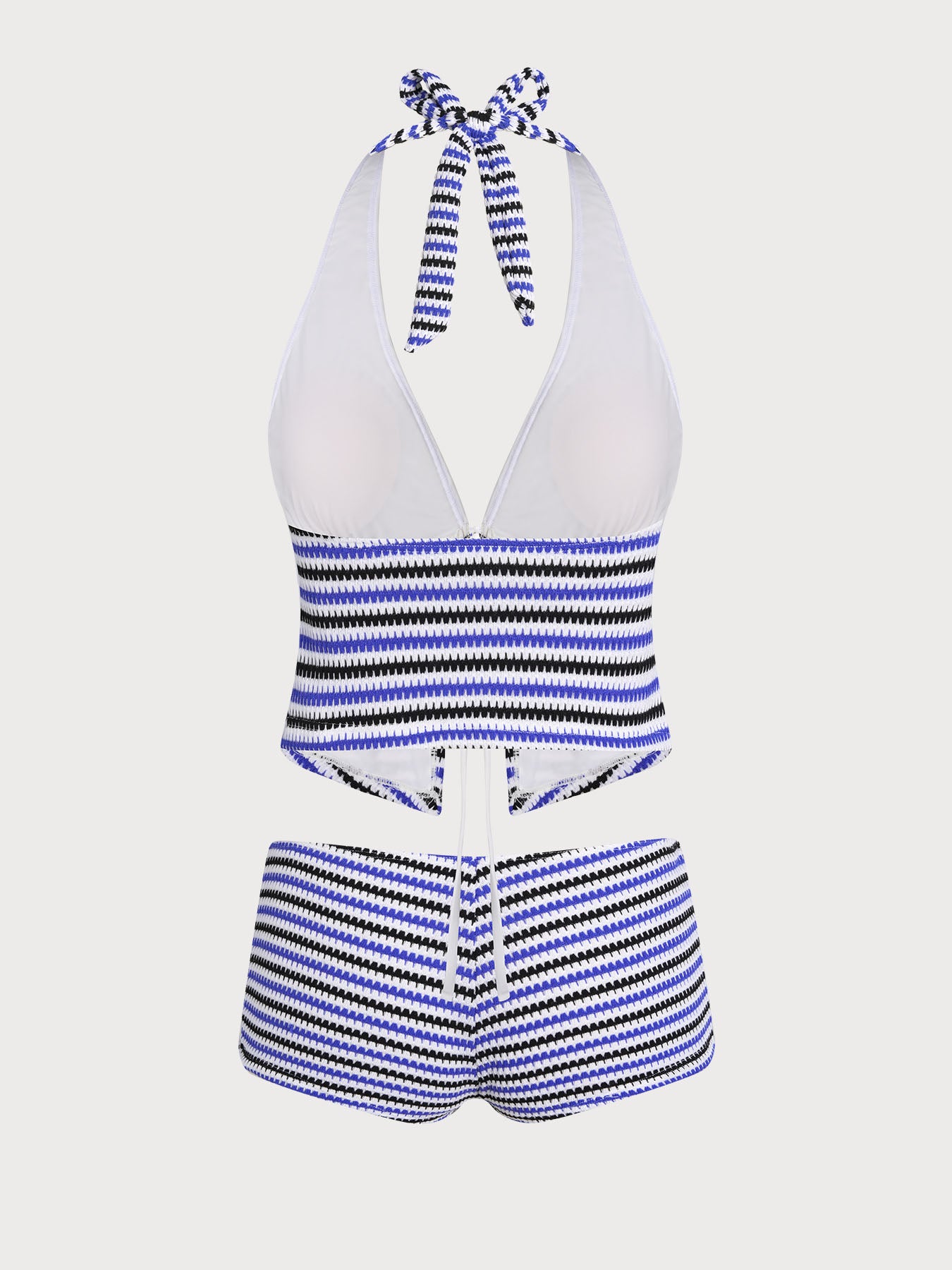 Women's Knitted Polyester Retro Striped Tankini Set Tankinis - SAMIOLSWIM
