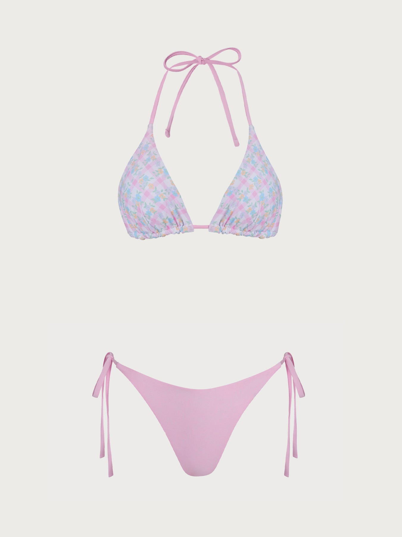 Pink Reversible Floral Plaid Bikini Set & Reviews - Pink - Bikinis