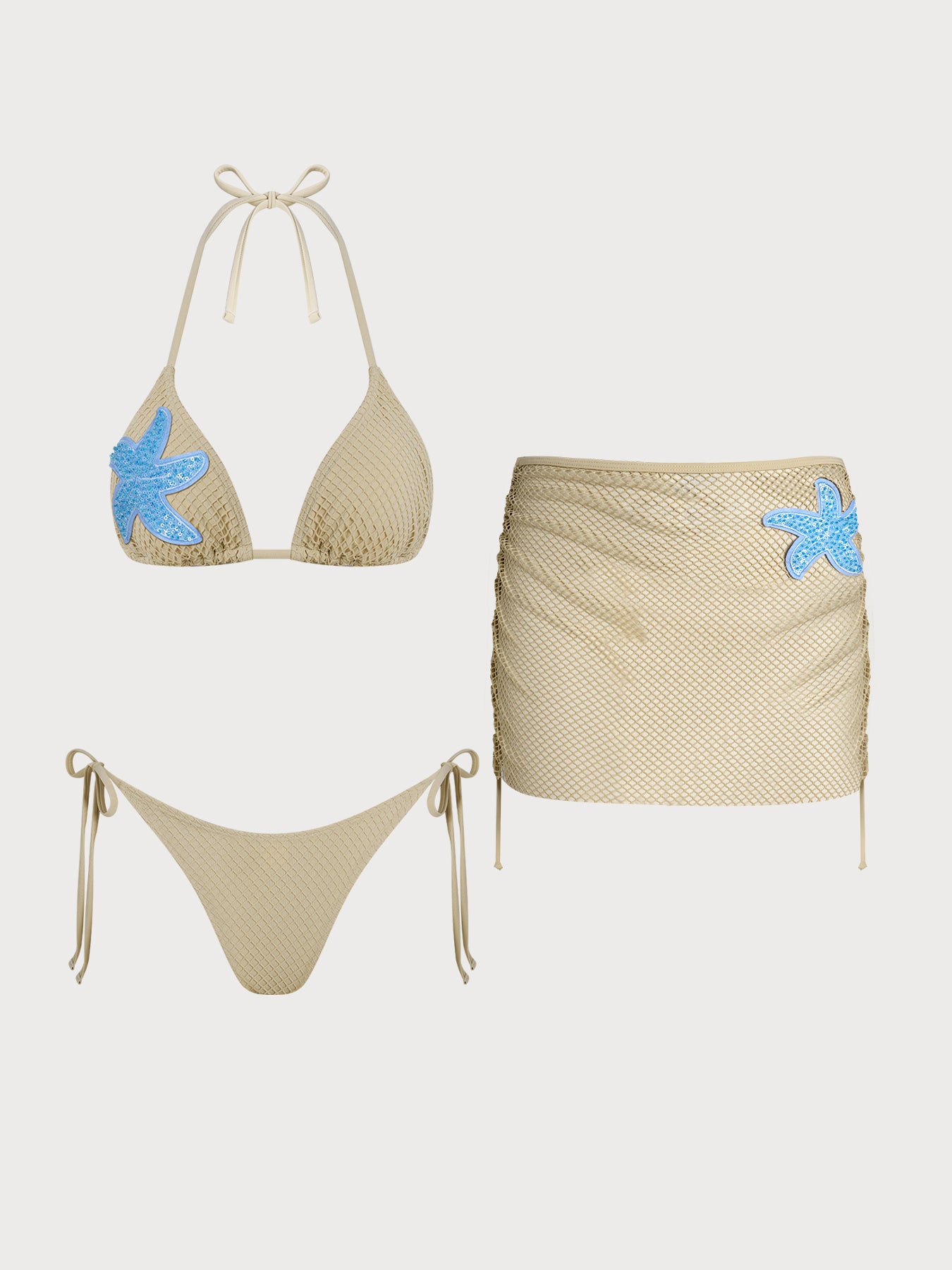 Women's Knitted Polyester Starfish-Embellished Bikini Set Bikinis - SAMIOLSWIM