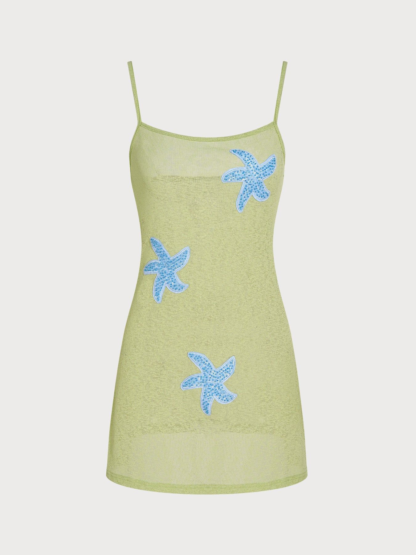 Women's Knitted Polyester Starfish Embroidered Camisole Green Cover-ups - SAMIOLSWIM
