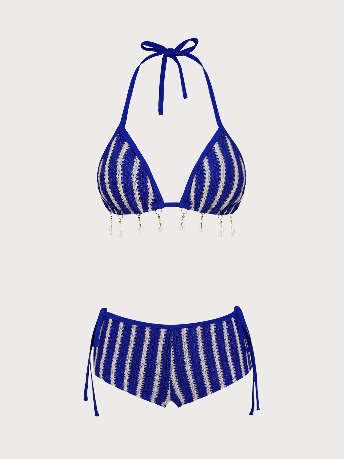 Women's Knitted Polyester Striped Bikini Set Blue Bikinis - SAMIOLSWIM