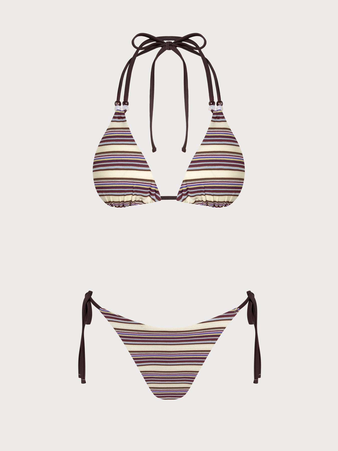 Women's Knitted Polyester Striped Bikini Set Coffee Bikinis - SAMIOLSWIM