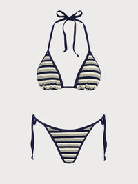 Women's Knitted Polyester Striped Bikini Set Royal Blue Bikinis - SAMIOLSWIM