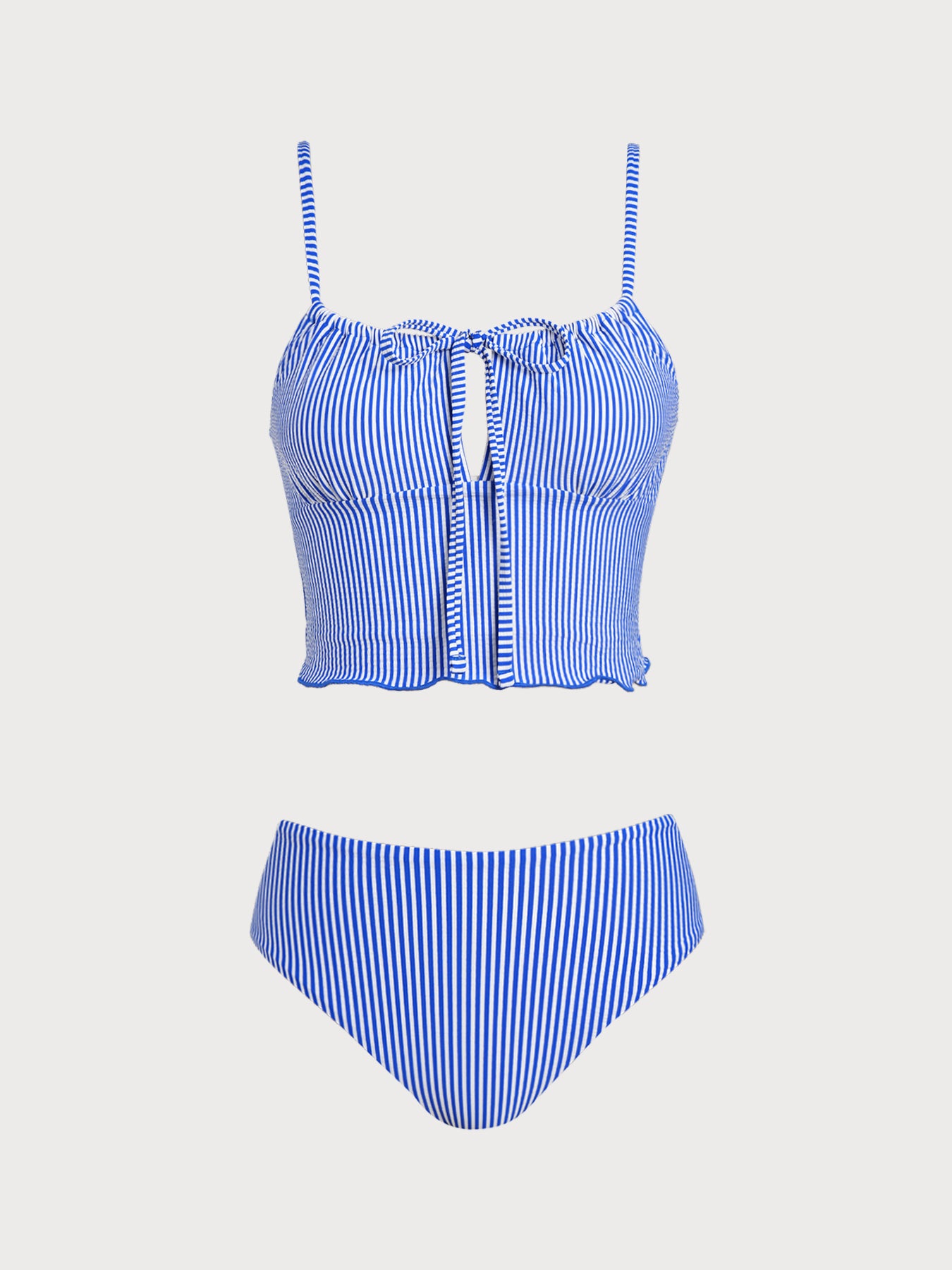 Women's Knitted Polyester Striped Tankini Suit Blue Tankinis - SAMIOLSWIM