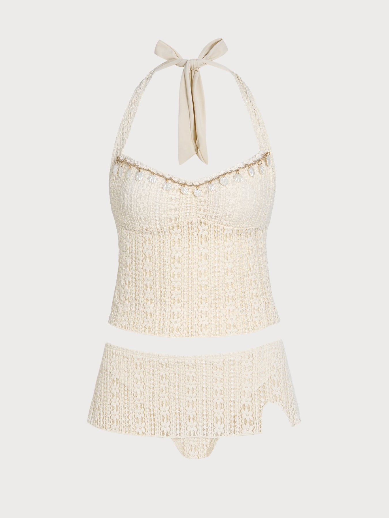 Women's Knitted Polyester Tankini Set Beige - SAMIOLSWIM