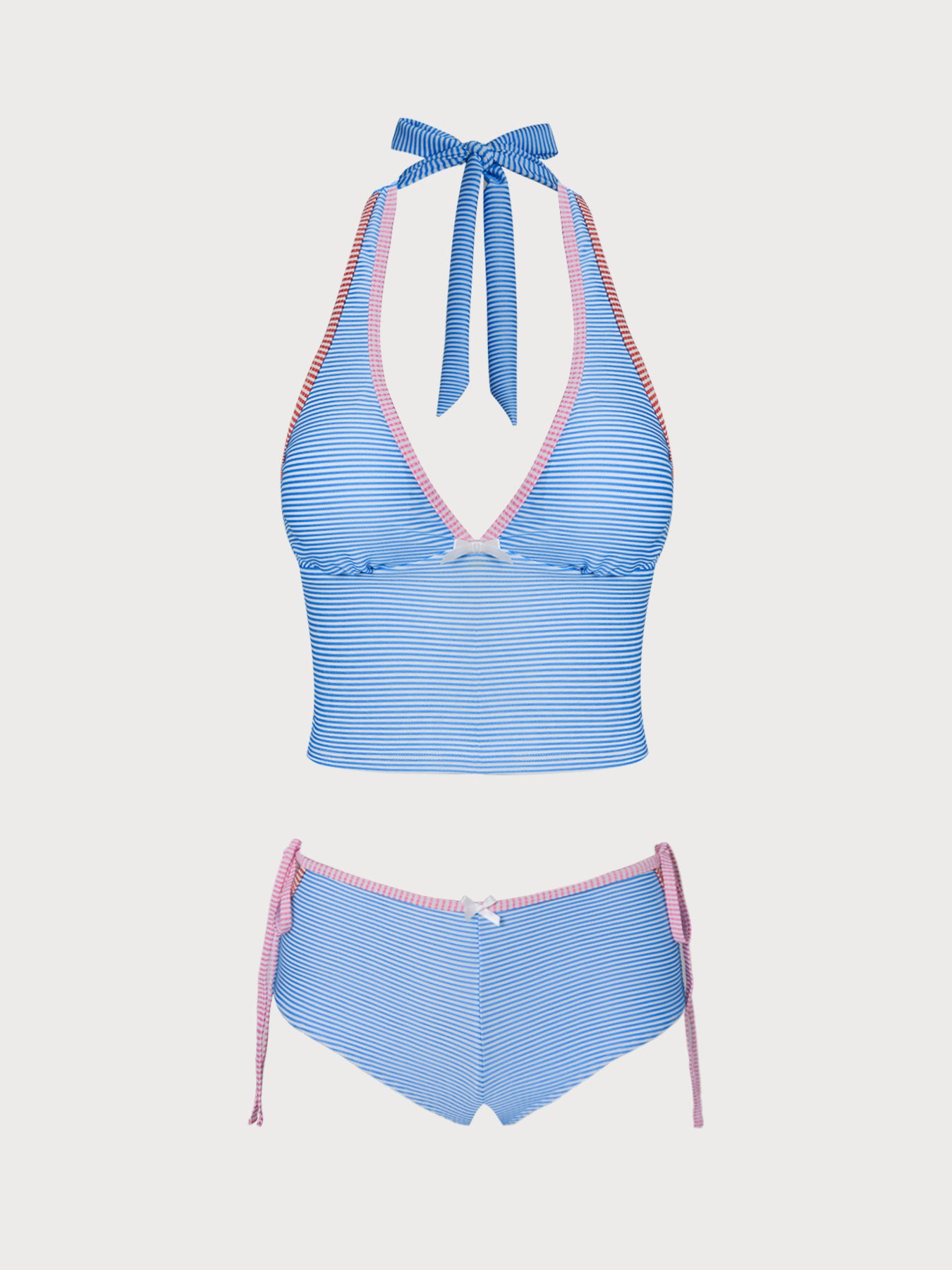 Women's Knitted Polyester Tankini Set Blue Tankinis - SAMIOLSWIM