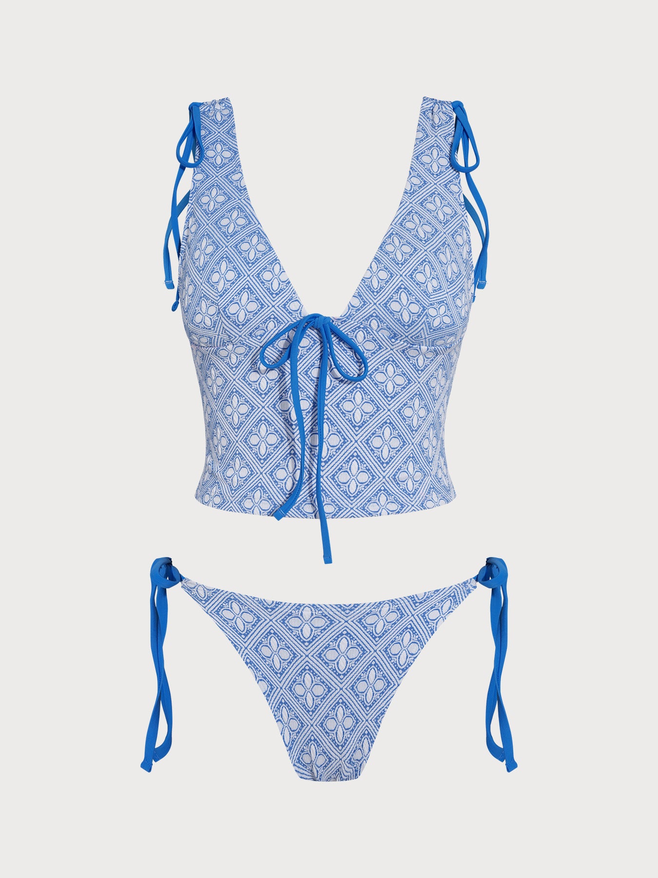 Women's Knitted Polyester Tankini Set Blue Tankinis - SAMIOLSWIM