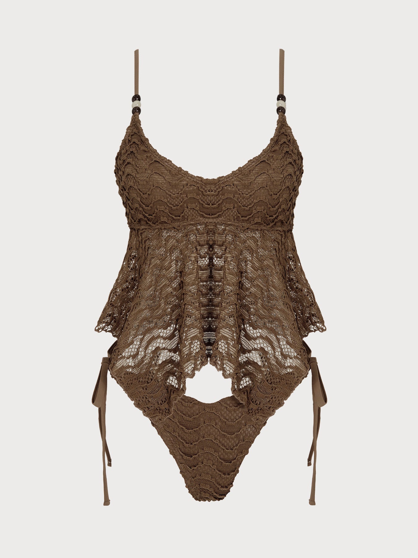Women's Knitted Polyester Tankini Set Coffee Tankinis - SAMIOLSWIM